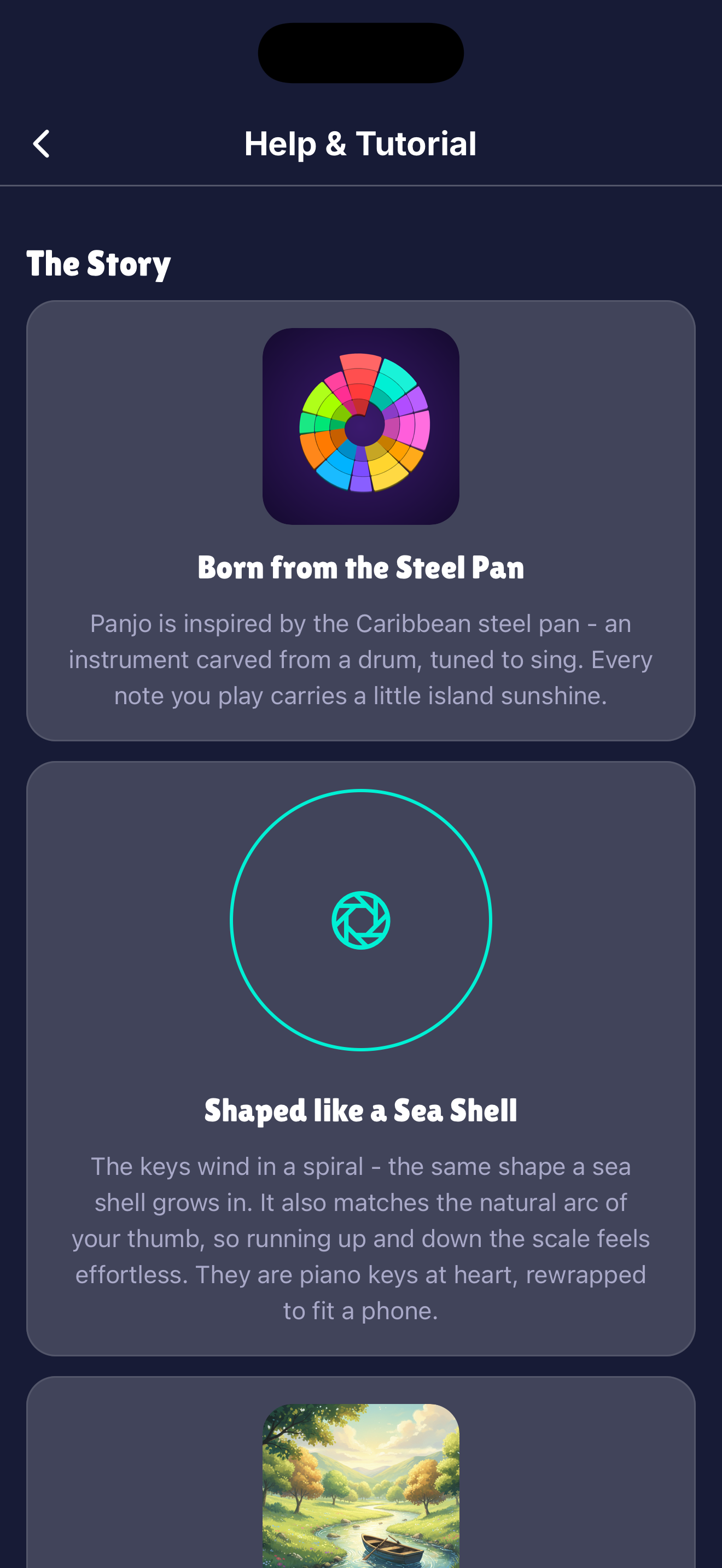 The in-app guided tour explaining the steel pan