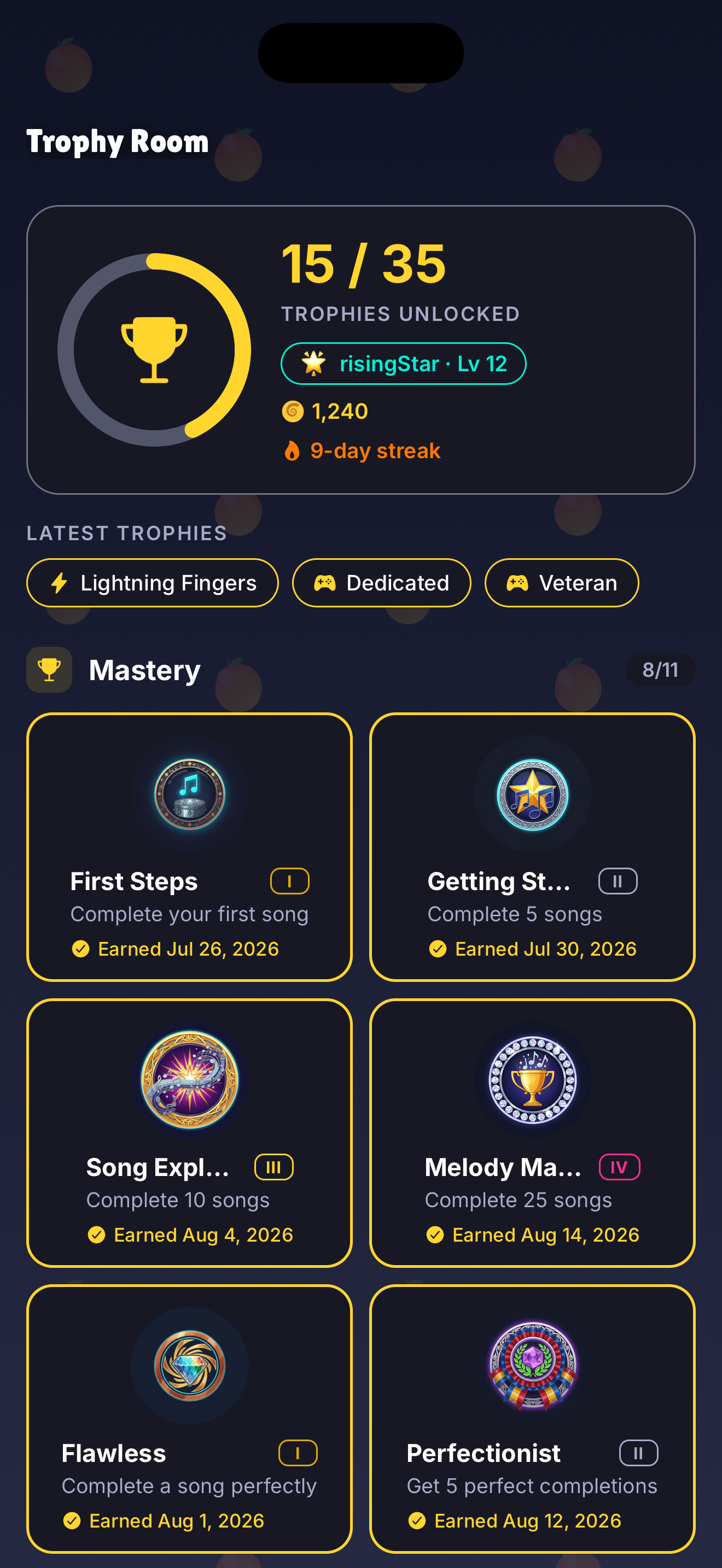 The trophy room showing 18 of 35 trophies unlocked